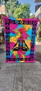 Tentures murales de grande taille sur mesure sur le thème du mandala en 100% coton fabriquées avec le thème des 7 chakras ainsi que des tie and dye multicolores - Product Image 5