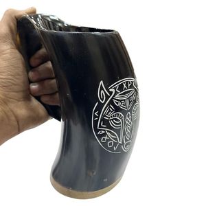 Keyword Norse hecho a mano cuerno de búfalo vikingo taza de cuerno nuevo diseño para cerveza y café taza de cuerno para beber Natural - Product Image 3