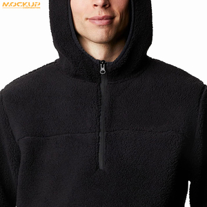 Sweats à capuche Sherpa noir pur demi-fermeture éclair à la mode confortable durable sweats à capuche Sherpa de haute qualité - Product Image 5