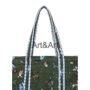 Sac fourre-tout en coton imprimé à la main vintage bohème indien, fermeture ouverte, deux poignées, sac à main pour femme, sac de shopping, cadeau - Product Image 3