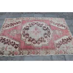 พรมวินเทจตุรกี ขนาด 4.3x6.7 ฟุต (132x205 ซม.) ลายตารางสีน้ำตาลแดง - Product Image 3