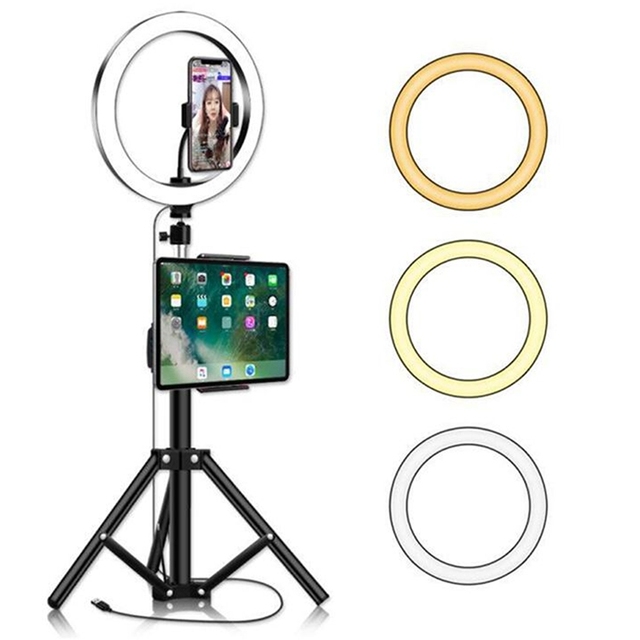 10 Inch 3200-5600K Photographic Lighting Led Dimmable Video Fill Lights Tablet Ring Light with Tripod Stand & Phone Holder