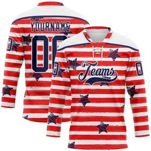 Maillot de hockey sur glace personnalisé de style américain, col en dentelle, 100% polyester, séchage rapide, antibactérien, nom/numéros de l'équipe - Product Image 5