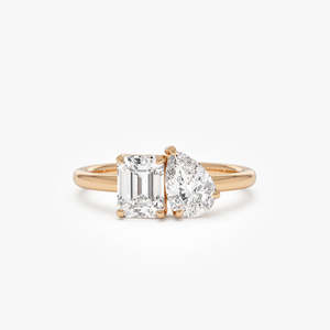 Anillo de Diamante Cultivado en Laboratorio con Corte Esmeralda y Pera, Hecho a Mano, 1.50 Ct E-F VS, Oro Sólido de 14K, Regalo de Aniversario de Bodas - Product Image 1