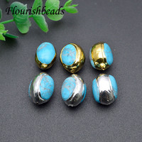 Liwan Plaza fournisseur de bijoux en gros 18k or argent plaqué 15x20mm ovale pépite Turquoise perles en vrac pour la fabrication de colliers