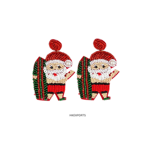 Pendientes de Navidad con cuentas de Papá Noel Joyería festiva hecha a mano Jolly Santa Design Regalos de Navidad ideales - Product Image 2
