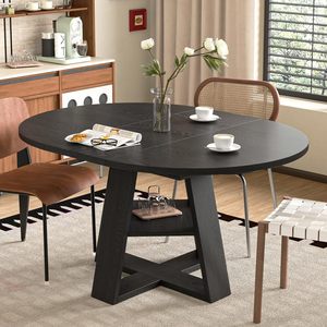 <span class=keywords><strong>Mesa</strong></span> de Comedor Redonda Extensible de Madera Moderna <span class=keywords><strong>con</strong></span> <span class=keywords><strong>Estante</strong></span> de Almacenamiento para el Hogar y Hoteles, Muebles Elegantes para Cocina y Sala de Estar - Product Image 2