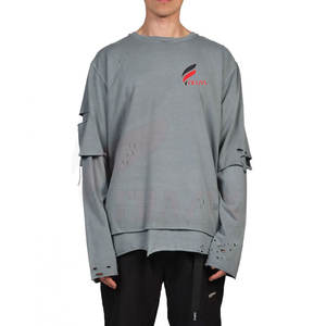 Chemise pour homme à manches doubles de couleur unie, best-seller, de haute qualité, en polyester/coton, séchage rapide et respirante, col rond - Product Image 1