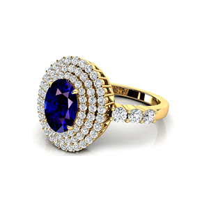 Design élégant Bagues de mariage pour femmes en or massif 18 carats ornées de pierres précieuses en saphir bleu cultivé en laboratoire et de vrais diamants - Product Image 5
