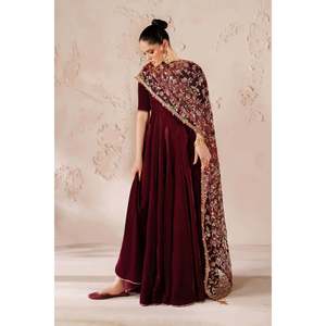 Embroidered <b>Velvet</b> Loose Fit Long Sleeve Women's Modest Set Includes <b>Shirt</b> Trouser & Dupatta with Accessories PR-1211 - Product Image 3