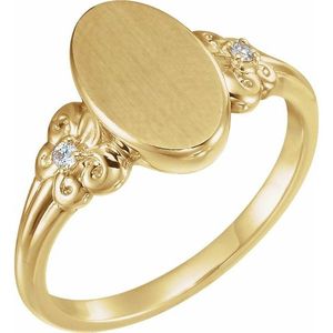 Anillo de Sello Ovalado con Flor-de-lis y Engaste Invisible, Chapado en Vermeil y Rodio, Joyería de Uso Diario con Diseño Agrupado - Product Image 1