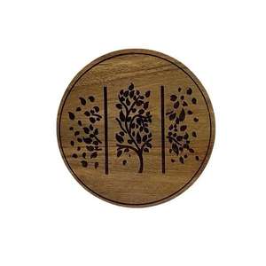 Ensemble de sous-verres à thé en bois naturel vintage de qualité supérieure avec support de forme carrée avec motif de gravure sur le petit déjeuner sous-verre utilisé - Product Image 6