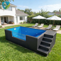 Piscine de luxe en conteneur maritime de 20 pieds ou 40 pieds avec fenêtre en verre acrylique et système de filtration pour villa de villégiature ou jardin.
