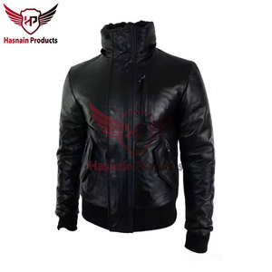 Style hivernal raffiné: Blouson bombardier à capuche en cuir de mouton pour homme Blouson d'hiver pour homme Blouson aviateur en cuir Fourrure à capuche - Product Image 3