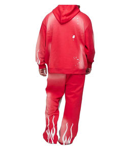 Survêtements d'hiver 2026 grande taille, style streetwear uni, en polaire à capuche, avec broderie effet vieilli, pantalon de survêtement évasé délavé à l'acide - Product Image 2