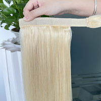 En gros 613 Blonde Queue De Cheval Extensions De Cheveux Humains Clip En Vrais Cheveux Humains Longs Raides Enrouler Autour De Queue De Cheval Morceau De Cheveux
