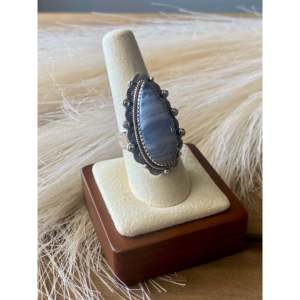 Southwest Handmade Blue Lace Agate <b>Sterling</b> <b>Silver</b> Adjustable <b>Ring</b> Fine Bezel <b>Set</b> - Product Image 1