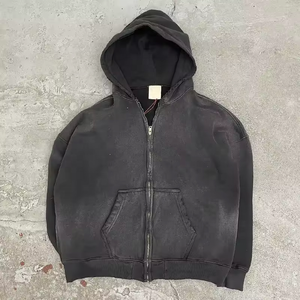 Sudadera con Capucha Personalizada para Hombre, Estilo Urbano, Gruesa, Lavado Ácido Desgastado, Bordado con Pedrería, OEM - Product Image 3