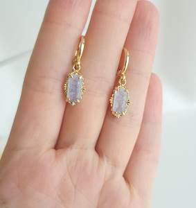 Blue Quartz Charm Huggie Hoop 925 Sterling Silver Gold Plated Cute Earrings Vintage Style Party Gift for Women - Product Image 2