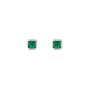 Diseño Simple Octagon Cut Zambian Emerald Unisex Stud Pendientes Minimal Everyday Wear Jewelry 14K Pure White Gold Regalo de Navidad - Product Image 1