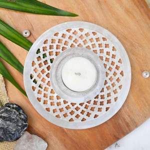 Bougie chauffe-plat en marbre avec motif mandala, porte-bougie artisanal pour la décoration de la maison, fait main - Product Image 5