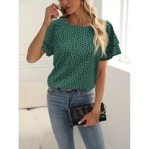 Chemisier imprimé à manches courtes et volants pour femme Jane's, haut décontracté à col rond avec imprimé graphique, coupe classique, modèle 33536 - Product Image 2