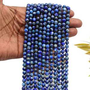 Natural Blue Clear Lapis Faceted Round <b>Stone</b> <b>Beads</b> 4mm/6mm/8mm 0.8mm Drill Size Strand for Necklace Making Wholesale Bulk Supply - Product Image 1