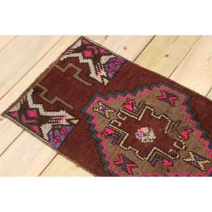 Petit tapis vintage 1,4x2,9 pi (44x87 cm), tapis turc en laine à imprimé animal brun - Product Image 4