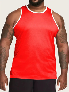 Débardeurs à col rond grande taille pour hommes en coton/polyester 100% tricot légèrement extensible de couleur unie sans manches - Product Image 3