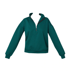 Usine surdimensionné coton polaire vert imprimé demi fermeture éclair pull personnalisé fille pull broderie décontracté femmes sweat à capuche sweats - Product Image 1