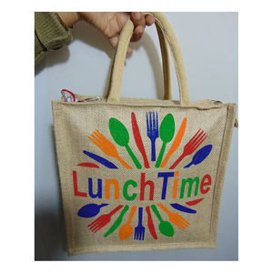 Sac à lunch en jute uni de vente chaude avec prix de fermeture à glissière - Product Image 3