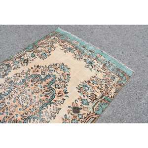 Alfombra turca Vintage de 5,2x8,7 pies, Beige lana verde, estilo Tabriz, respaldo de látex rectangular de retazos para el hogar, sala de estar, cabecera - Product Image 5