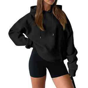 Venta al por mayor de fábrica, sudaderas con capucha de gran tamaño de terciopelo largo de invierno para mujer, Material de algodón 100% en blanco, parte delantera ligera - Product Image 2