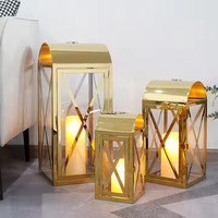 Farol de Piso de Acero con Acabado Dorado y Diseño Recortado para Decoraciones Festivas de Ramadán/Eid/Hajj, Tamaño y Logotipo Personalizables