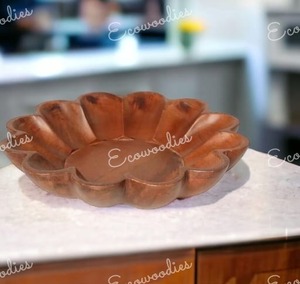 Luxe Unique Grande Cuisine Dîner Alimentaire Service Soupe Bol À Mélanger Acacia Bol En Bois Fleur Forme Légumes Fruits Saladier En Bois - Product Image 5