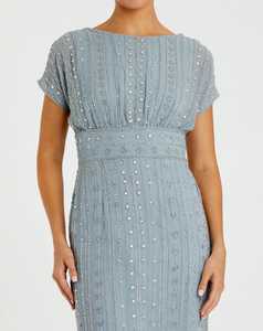 ชุดเดรสออกงานผ้าชีฟองหรูหราพร้อมแขนปักเลื่อมลูกปัดรูปทรงตัวยาวระดับเอวตามธรรมชาติสำหรับงานเลี้ยง - Product Image 1