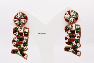 Wholesale New Elegant <b>Pink</b> Christmas Handmade Beads & Rhinestone Imitation Pearl <b>Bow</b> Tree Earrings for Women beaded earrings - Product Image 6