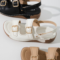 [JSHOE] Sandales en cuir de vachette pour femmes, faciles à porter, avec boucle à plateforme et amorti pour l'été