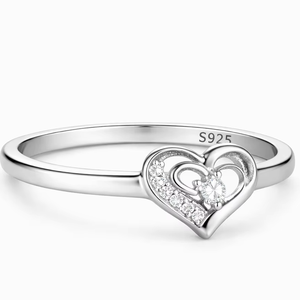 Bague romantique en forme de cœur, argent sterling 925, pierre CZ, bague en argent massif minimaliste pour femmes, bijoux de promesse d'amour - Product Image 1