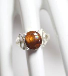 แหวนทําพลอยอาเกตไฟเม็กซิกันธรรมชาติ Cabochon พลอย 925 เงินสเตอร์ลิง - Product Image 2