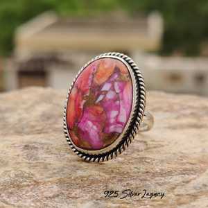 แหวนเงินสเตอร์ลิงสีชมพูเทอร์คอยส์แหวนสดใสทำด้วยมือของขวัญเซอร์ไพรส์ที่สมบูรณ์แบบสำหรับผู้หญิง - Product Image 3