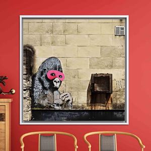 Banksy Gorilla in Pink Mask Art : Impression sur toile graffiti, TOILE ENCADRÉE BLANCHE - Product Image 1
