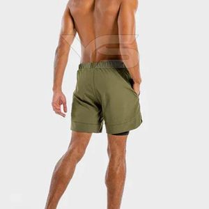 Men's Gym Workout Shorts Double <b>Layer</b> Shorts Casual High Street Style Drawstring Waist Closure Solid Pattern Plain Dyed Shorts - Product Image 4
