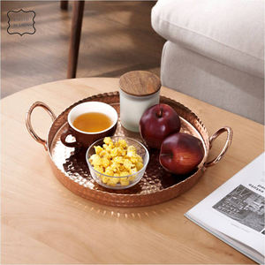 Plateau martelé en métal de cuivre fait main adapté aux besoins du client chaud avec le plateau en métal de poignée - Product Image 6