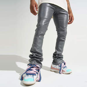 Pantalon de motard noir élégant pour homme en cuir d'agneau véritable, coupe slim, taille mi-haute, souple, pour la moto, avec empiècements en toile droite - Product Image 4