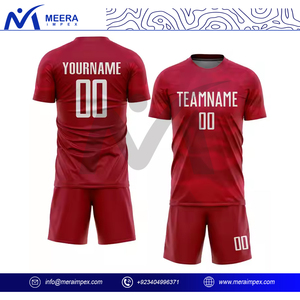 Uniforme de football sublimé personnalisé, couleur rouge foncé, maillot et short de football Votre propre équipe de conception, portez des uniformes de football - Product Image 2