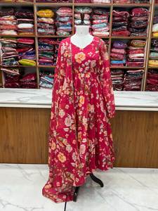 ชุดกาวน์ลายดอกไม้ผ้าโปร่งบางเนื้อนิ่มแท้พิมพ์ลายดิจิตอลความยาวยาวยาวเต็มตัวลายดอกไม้แฟนซี kurti พร้อม dupatta สำหรับสวมใส่ในงานปาร์ตี้ - Product Image 3