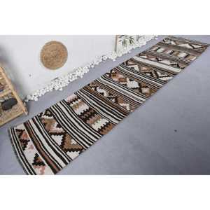 Alfombra turca vintage Bohemia marrón beige 2.5x10.5ft diseño de retazos material de lana de látex para entrada alfombra rectangular de cabecera - Product Image 2