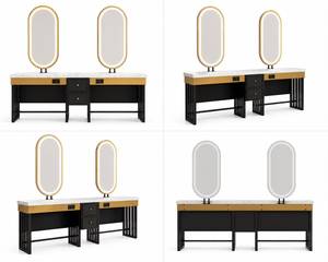 Mueble de Barbería Moderno en Madera Negra con Espejos Dobles Ovalados y Cajones de Almacenamiento, Mueble Comercial Contemporáneo - Product Image 5