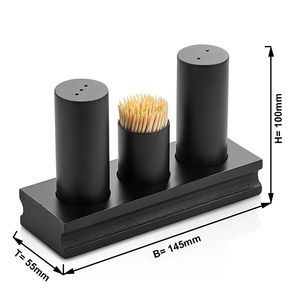 Ensemble salière et poivrière avec support - 3 pièces - sel et poivre; cure-dents - Support en acier inoxydable - Hauteur : 200 mm - Verre - Product Image 2